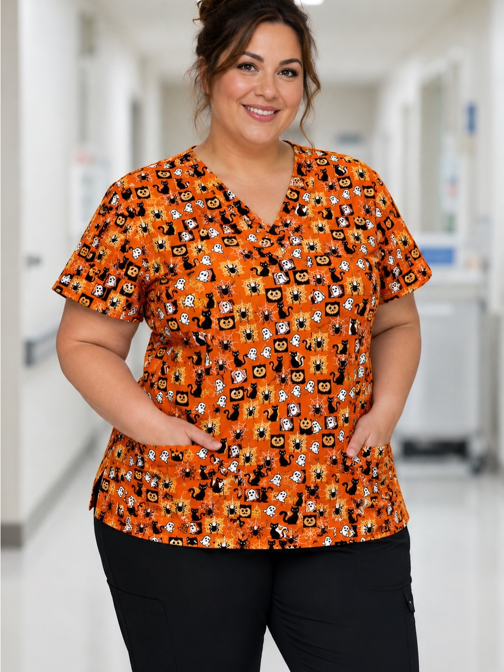 NWT Women’s 2X I Love Scrubs Halloween Scrub Top
